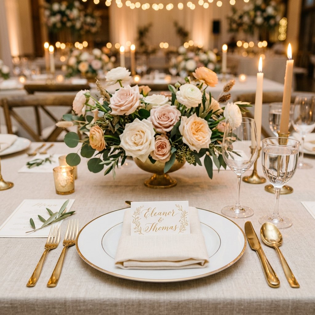 Wedding table setting with elegant décor and candles